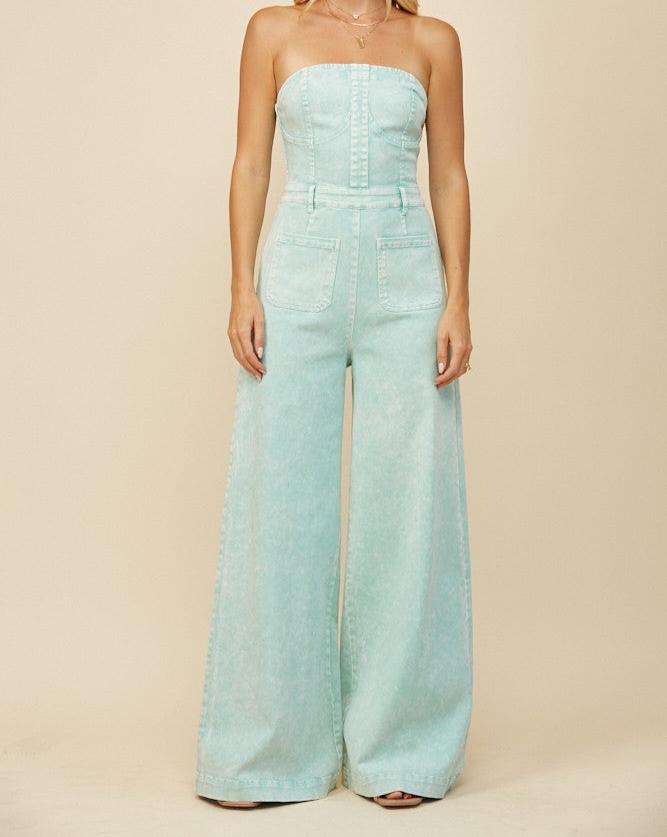Wide Leg Denim Jumpsuit