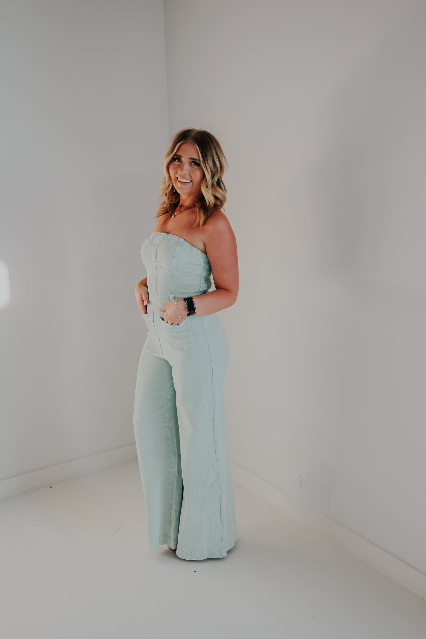 Wide Leg Denim Jumpsuit